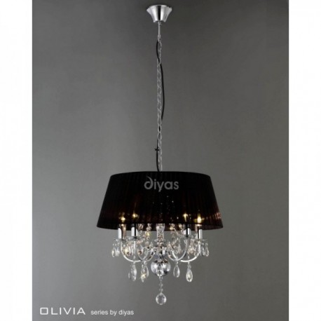 Il30045 Olivia 5 Light Polished Chrome And Crystal Chandelier With Inspired Diyas Olivia 5 Light Chrome With Black Gauze Shade Chandelier Il30045