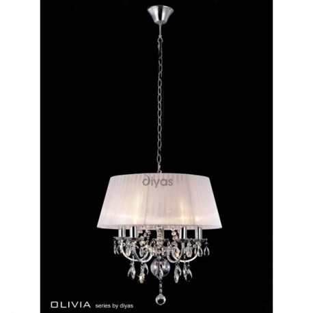 Il30046 Olivia 5 Ligth Polished Chrome And Crystal Chandelier With Inspired Diyas Olivia 5 Light Chrome With White Gauze Shade Chandelier Il30046