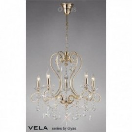 Inspired Diyas Vela crystal and French gold 5 light chandelier IL32065
