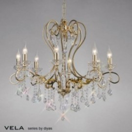 Inspired Diyas Vela crystal and French gold 8 light chandelier IL32068