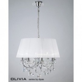 Inspired Diyas olivia 8 light chrome with white gauze shade chandelier IL30056/WH