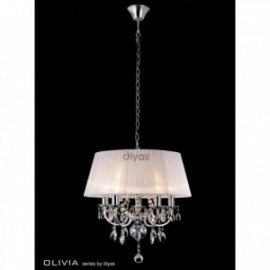 Inspired Diyas olivia 5 light chrome with white gauze shade chandelier IL30046
