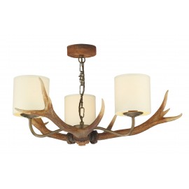 Dar Antler British Made 3 light pendant complete with cream shades