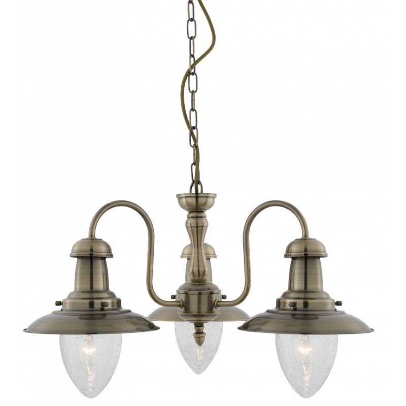 Searchlight 5333 3ab Fisherman 3 Light Pendant Antique Brass Finish