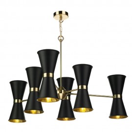 DAVID HUNT LIGHTING, Hyde 12 light chandelier in polished brass with black metal shades